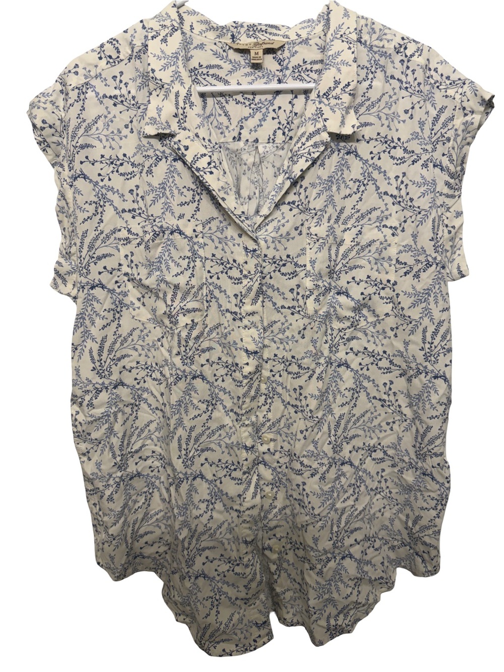 Jachs Cream Button-Front Top with Blue Floral Print